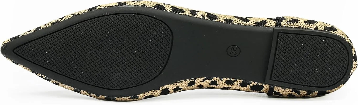 Women's Flats Shoes Pointed Toe Knit Ballet Comfortable Dressy Slip On Leopard Flat