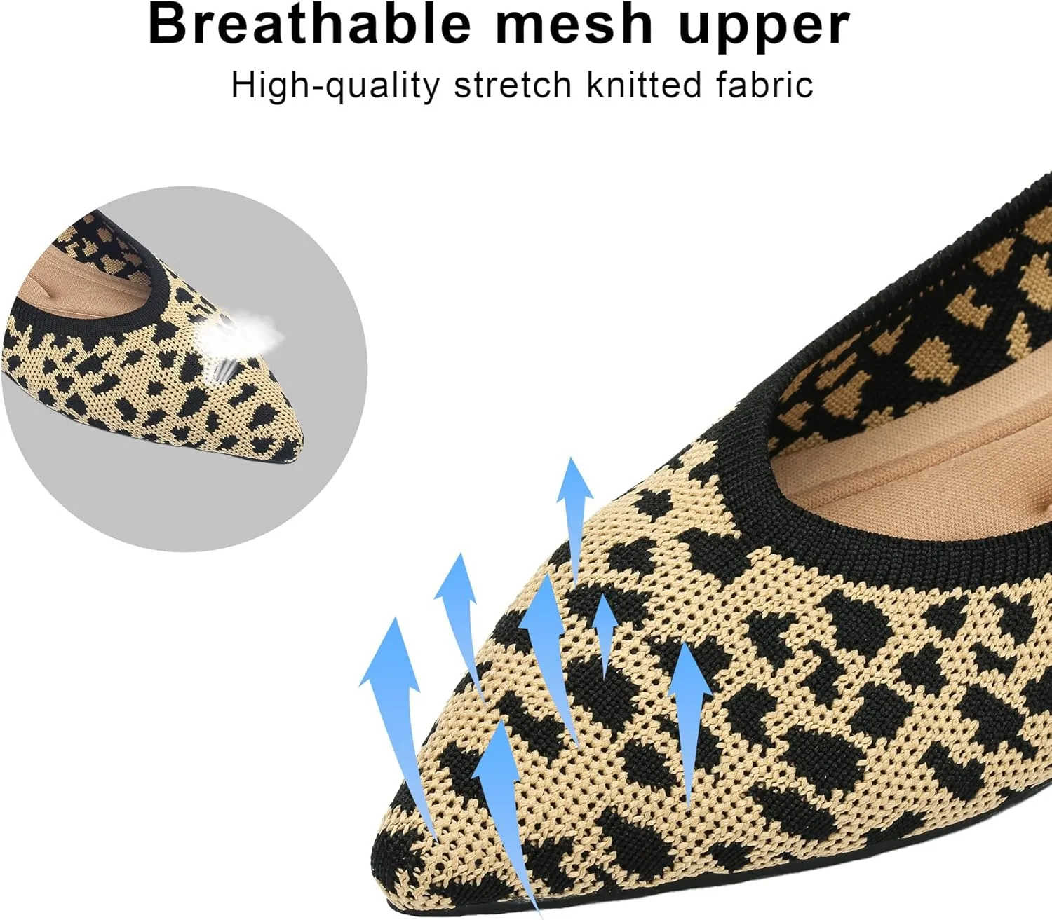 Women's Flats Shoes Pointed Toe Knit Ballet Comfortable Dressy Slip On Leopard Flat