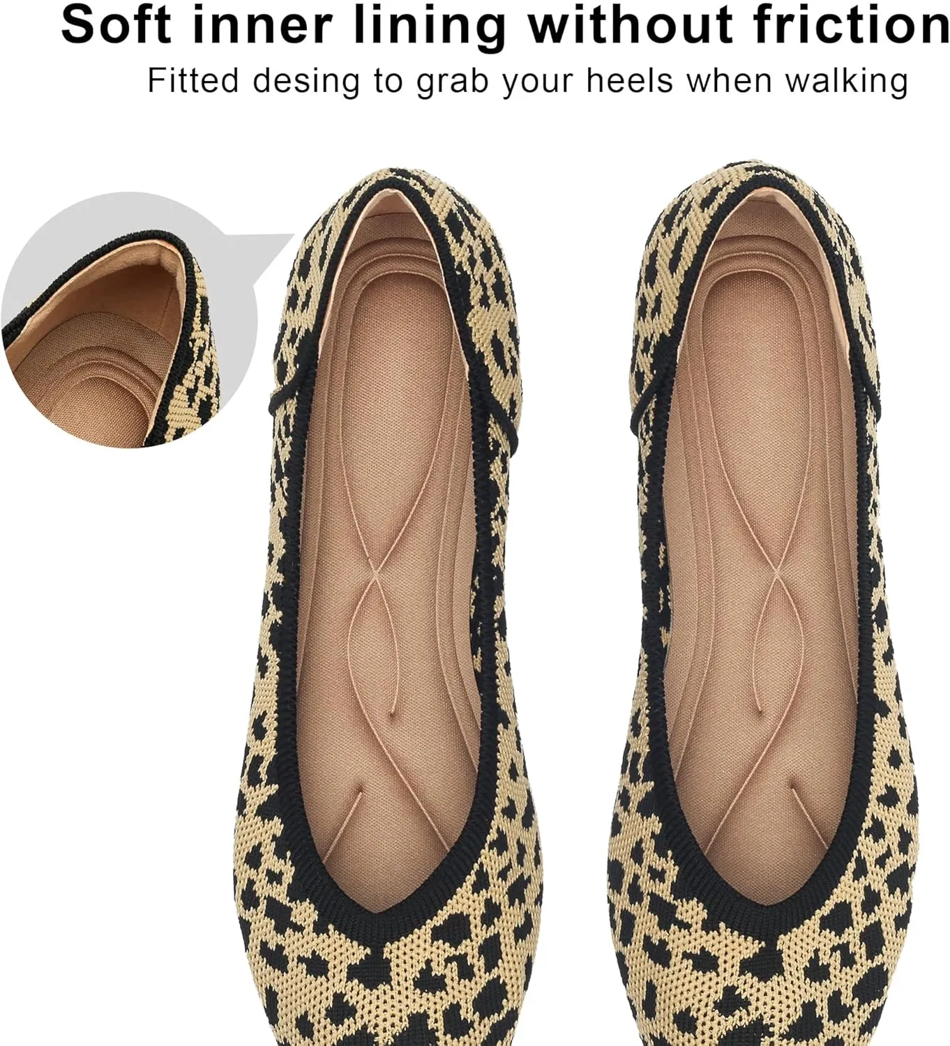 Women's Flats Shoes Pointed Toe Knit Ballet Comfortable Dressy Slip On Leopard Flat