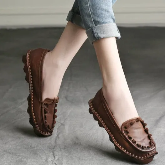Women's Genuine Handmade Comfort Slip-On Boat Shoes