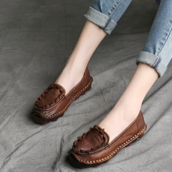 Women's Genuine Handmade Comfort Slip-On Boat Shoes