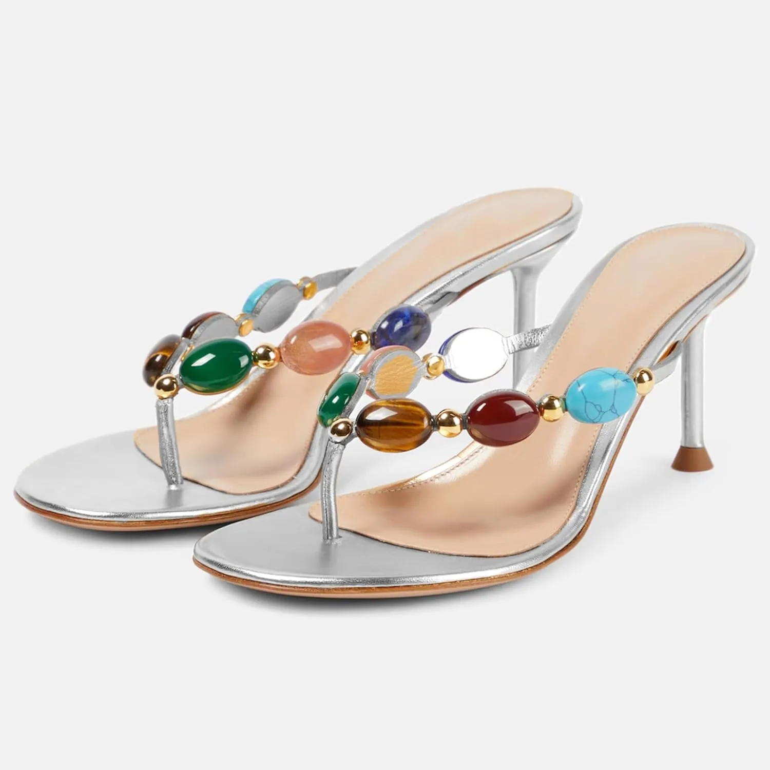 Women's Jewelled Thong Strappy Sandal Summer Mules Mid Kitten Heels Flip Flop Open Toe Fashion Wedding Party Dress Thong Shoes