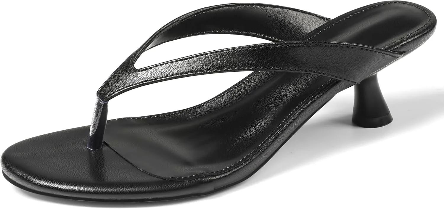 Womens Kitten Heel Sandals Round Open Toe Flip Flop Heels One Strap Slides Short Heeled Sandals for Women