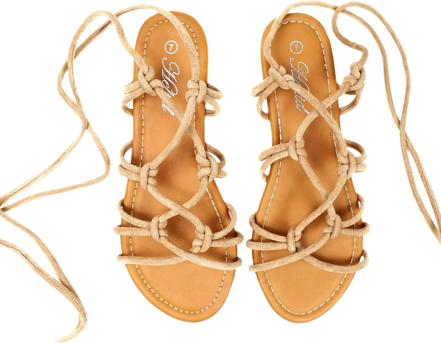 Women's Open Toe Lace Up Gladiator Flat Sandals，Slip on Roman Sandals