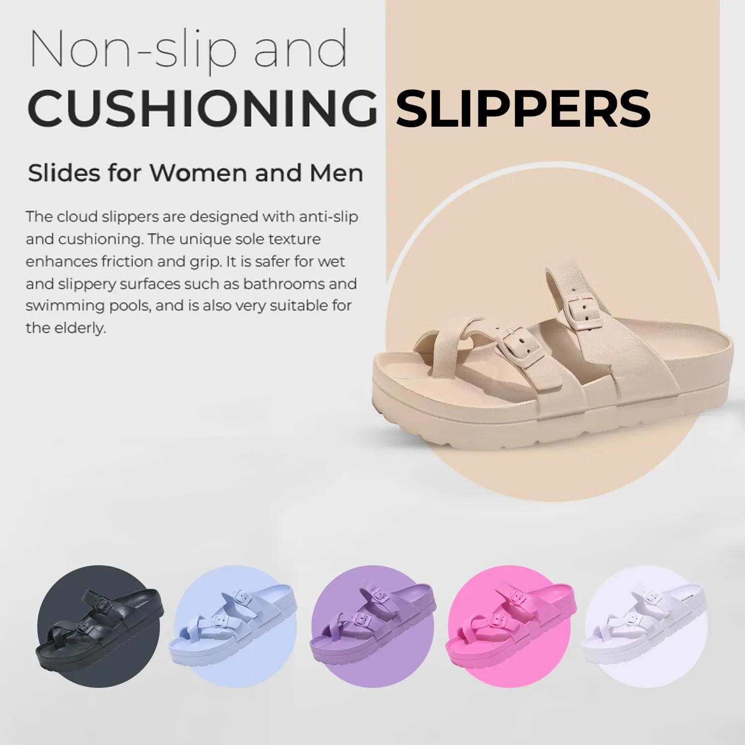 Women's Platform Sandals - Arch Support, Comfortable Foam Slides with Adjustable Buckle, Lightweight Thick Soles | Ultra Cushion