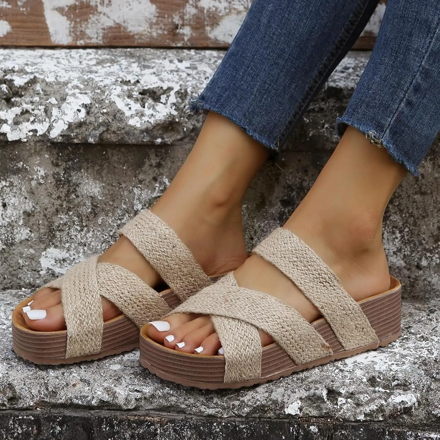 Women's Sandals Big Size Summer Braided Sandals Casual Dressy Cross Strap Shoes Beach Lightweight Comfortable Sandal
