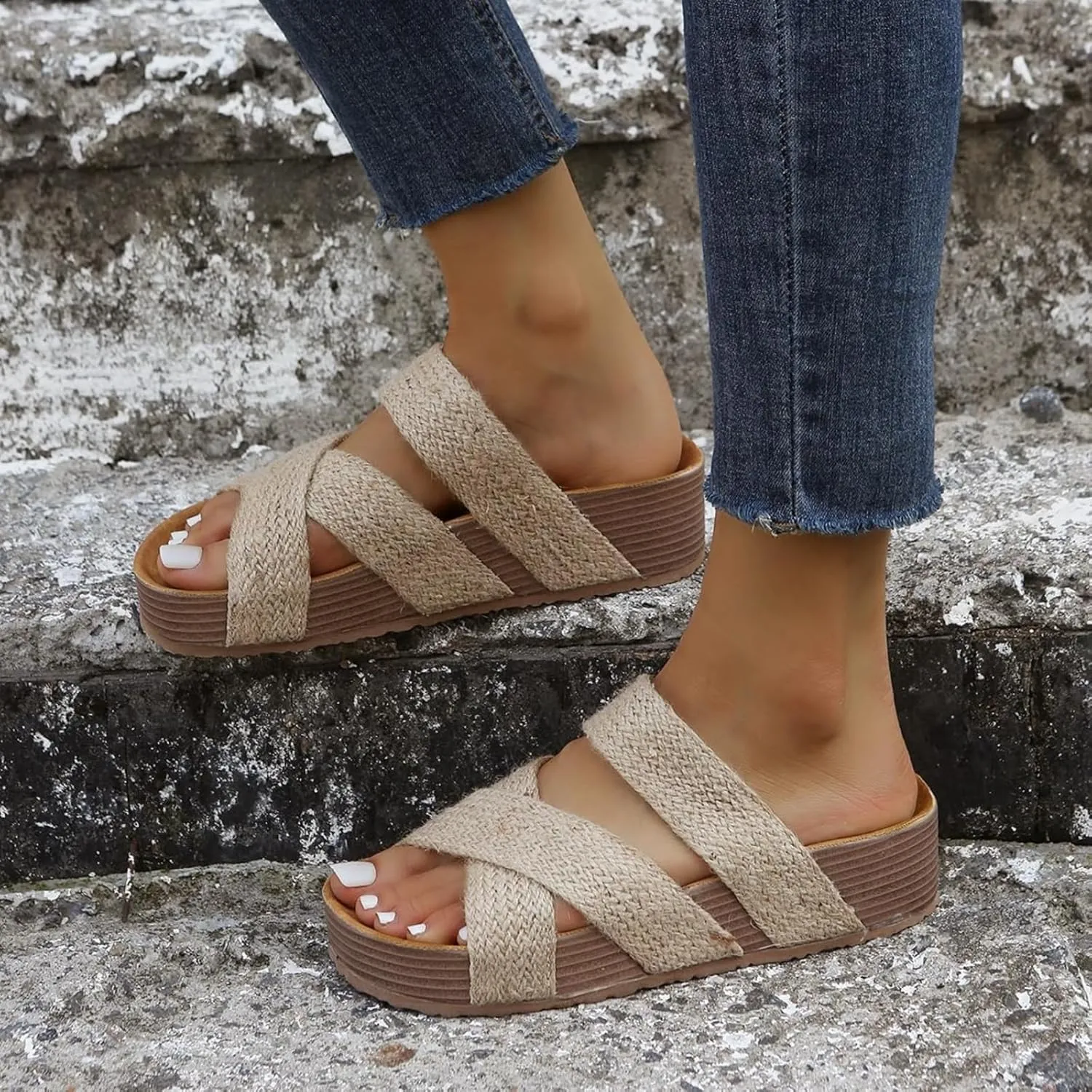 Women's Sandals Big Size Summer Braided Sandals Casual Dressy Cross Strap Shoes Beach Lightweight Comfortable Sandal