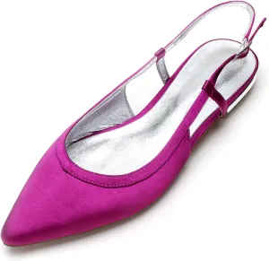 Women's Sling Backs Closed Toe Ballet Flats Pointed Toe Slip on Satin Party Evening Bridesmaid Shoes