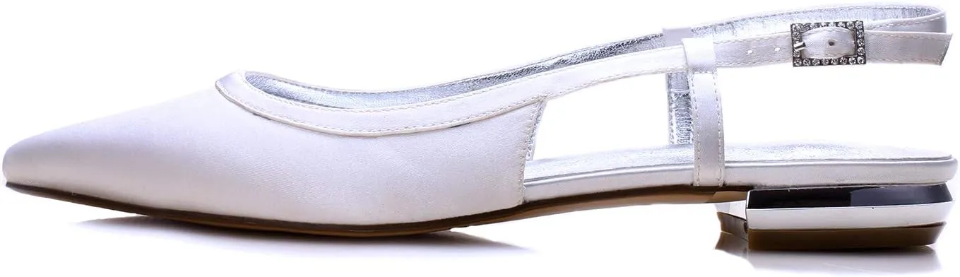 Women's Sling Backs Closed Toe Ballet Flats Pointed Toe Slip on Satin Party Evening Bridesmaid Shoes