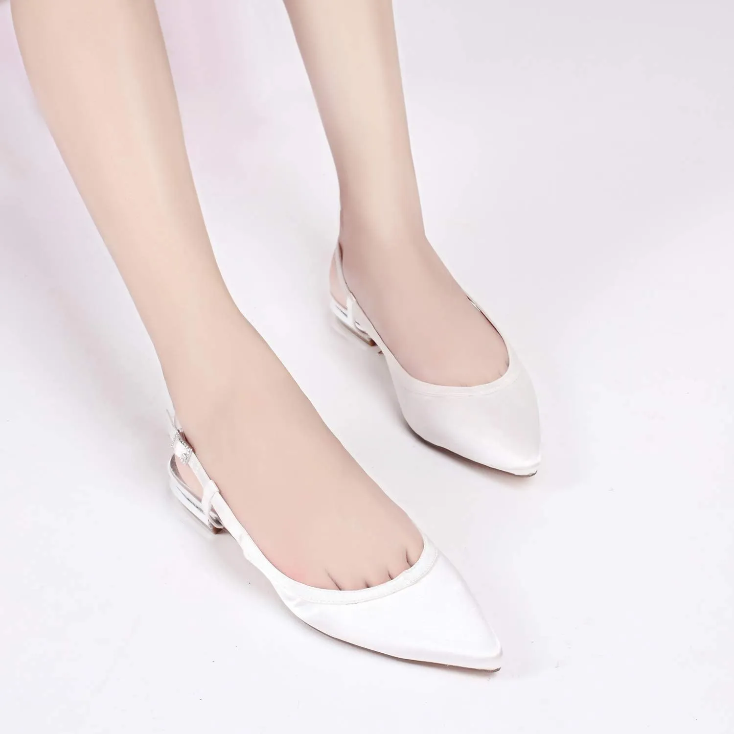 Women's Sling Backs Closed Toe Ballet Flats Pointed Toe Slip on Satin Party Evening Bridesmaid Shoes