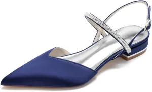 Womens Slingback Flats Shoes for Wedding Bride Comfortable Bridal Shoes,Dark Blue,8