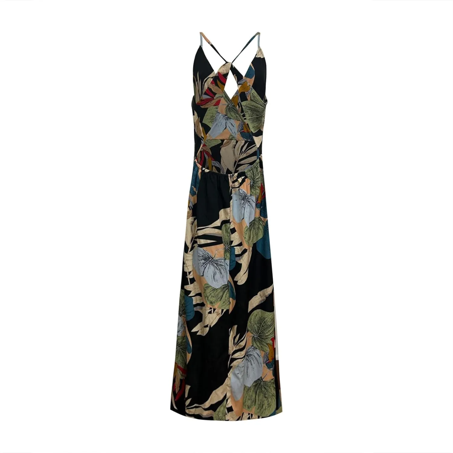 Womens Summer Boho Floral Dress Sleeveless Spaghetti Strap Maxi Dress Evening Party V Neck High Slit Beach Sundress