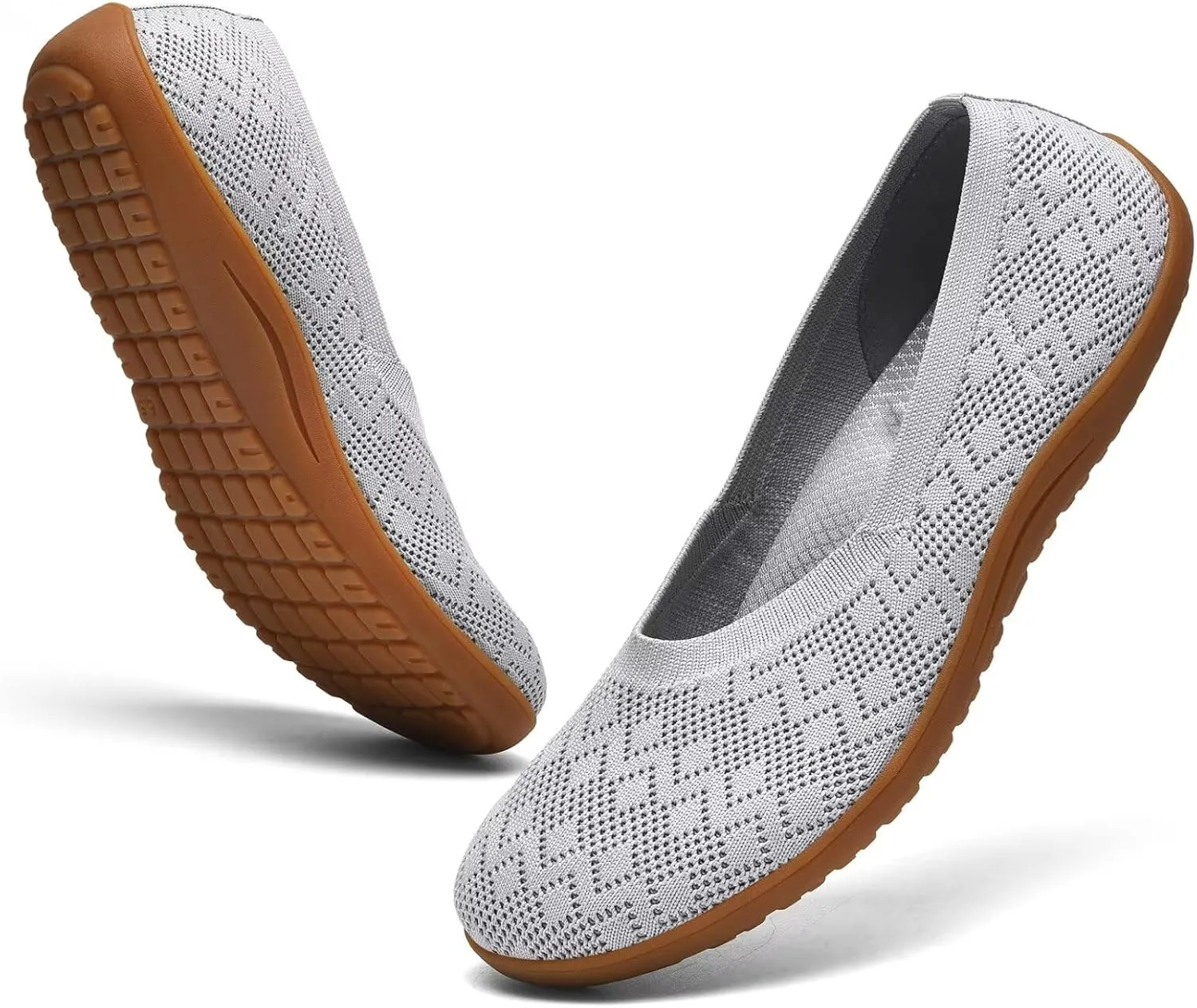 Women's Wide Toe Box Flats Shoes Knit Ballet Flat Slip-on Dress Walking Comfort Shoes