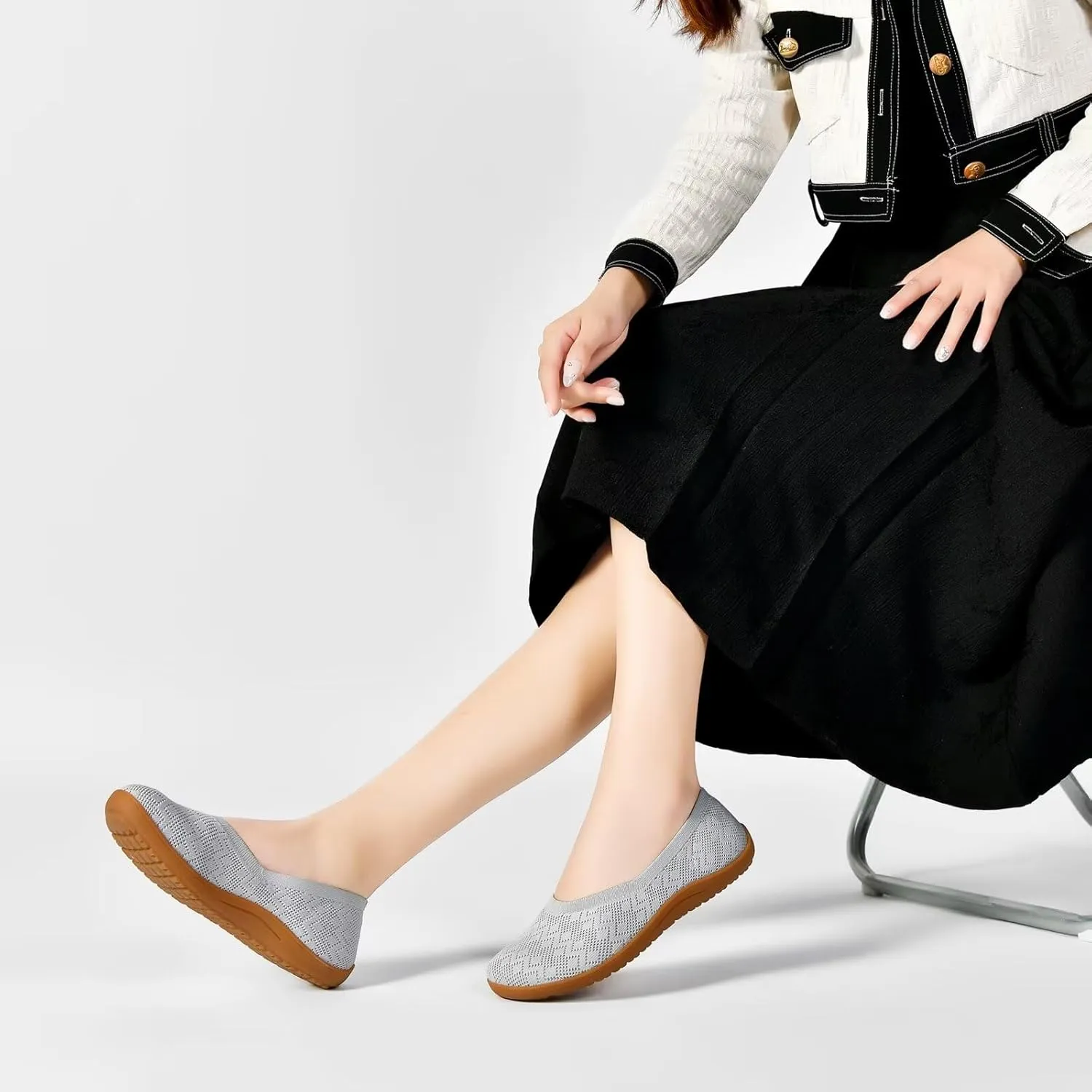 Women's Wide Toe Box Flats Shoes Knit Ballet Flat Slip-on Dress Walking Comfort Shoes