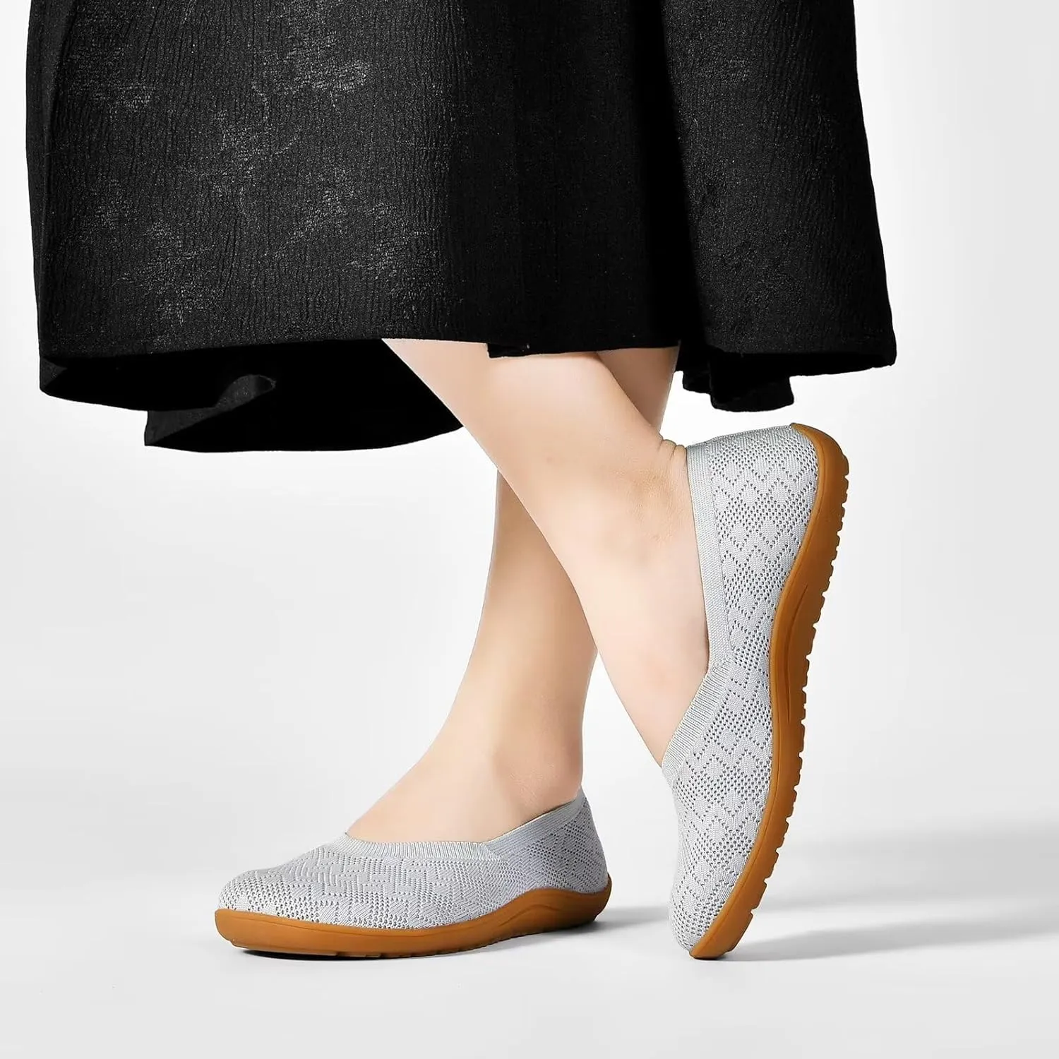 Women's Wide Toe Box Flats Shoes Knit Ballet Flat Slip-on Dress Walking Comfort Shoes