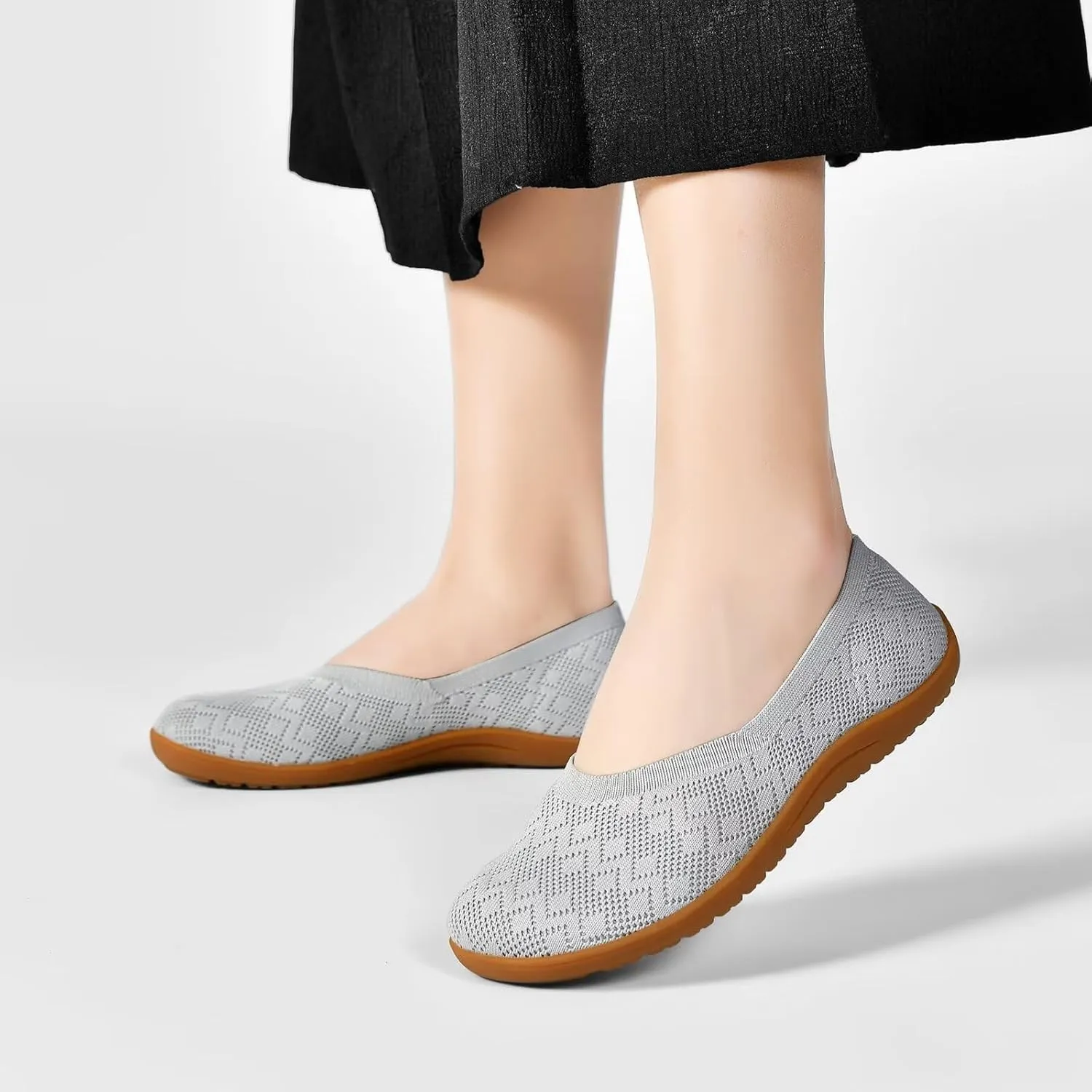 Women's Wide Toe Box Flats Shoes Knit Ballet Flat Slip-on Dress Walking Comfort Shoes