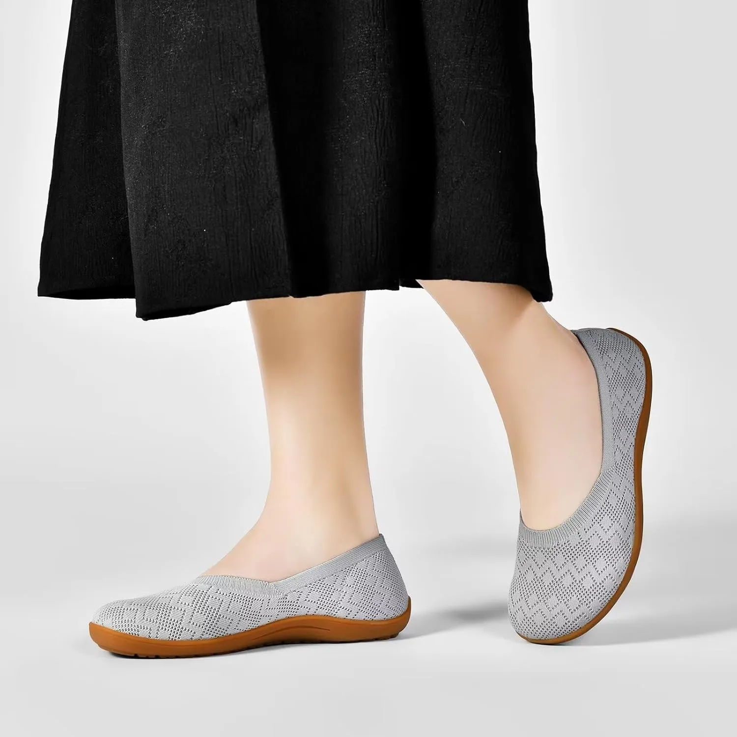 Women's Wide Toe Box Flats Shoes Knit Ballet Flat Slip-on Dress Walking Comfort Shoes