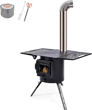 Wood Stove with Lid Ring, Wood Burning Stove for Camping, Multifunctional Folding Firewood Stove, Tent Stove for Picnic Rural Kitchen Outdoor Barbecue