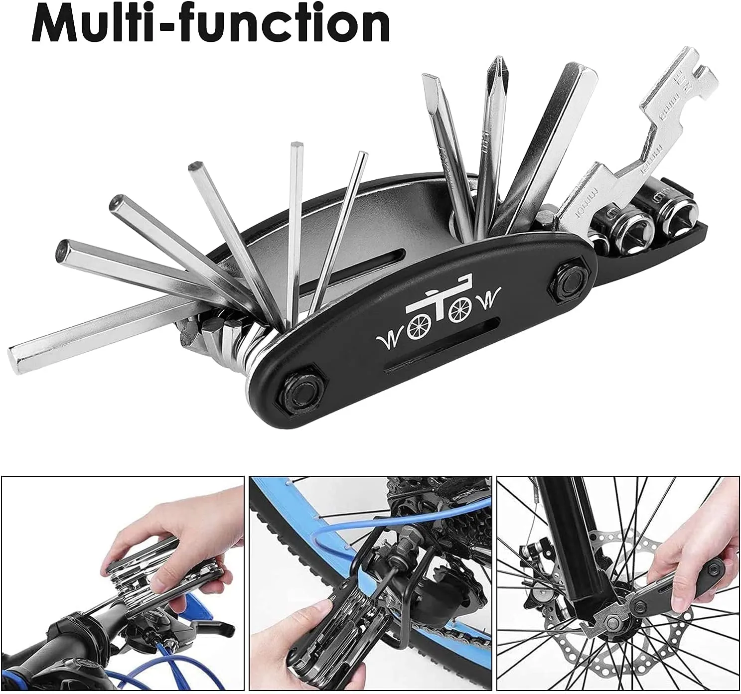 WOTOW Bike Tire Repair Tool Kit, Waterproof Frame Storage Bag & Mini Bike Pump & 11 in 1 Multitool & Bicycle Tyre Lever Patch Portable Repair Tool Accessories Set for Road Mountain BMX Cycling