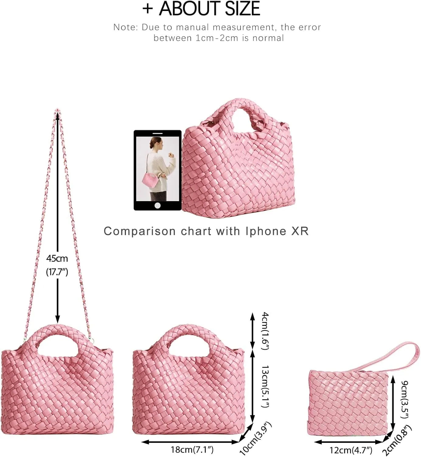 Woven Tote Bag for Women with Coin Purse, Foldable Chain Small Crossbody Handbags, Fashion Shoulder Bag, Hobo Satchel
