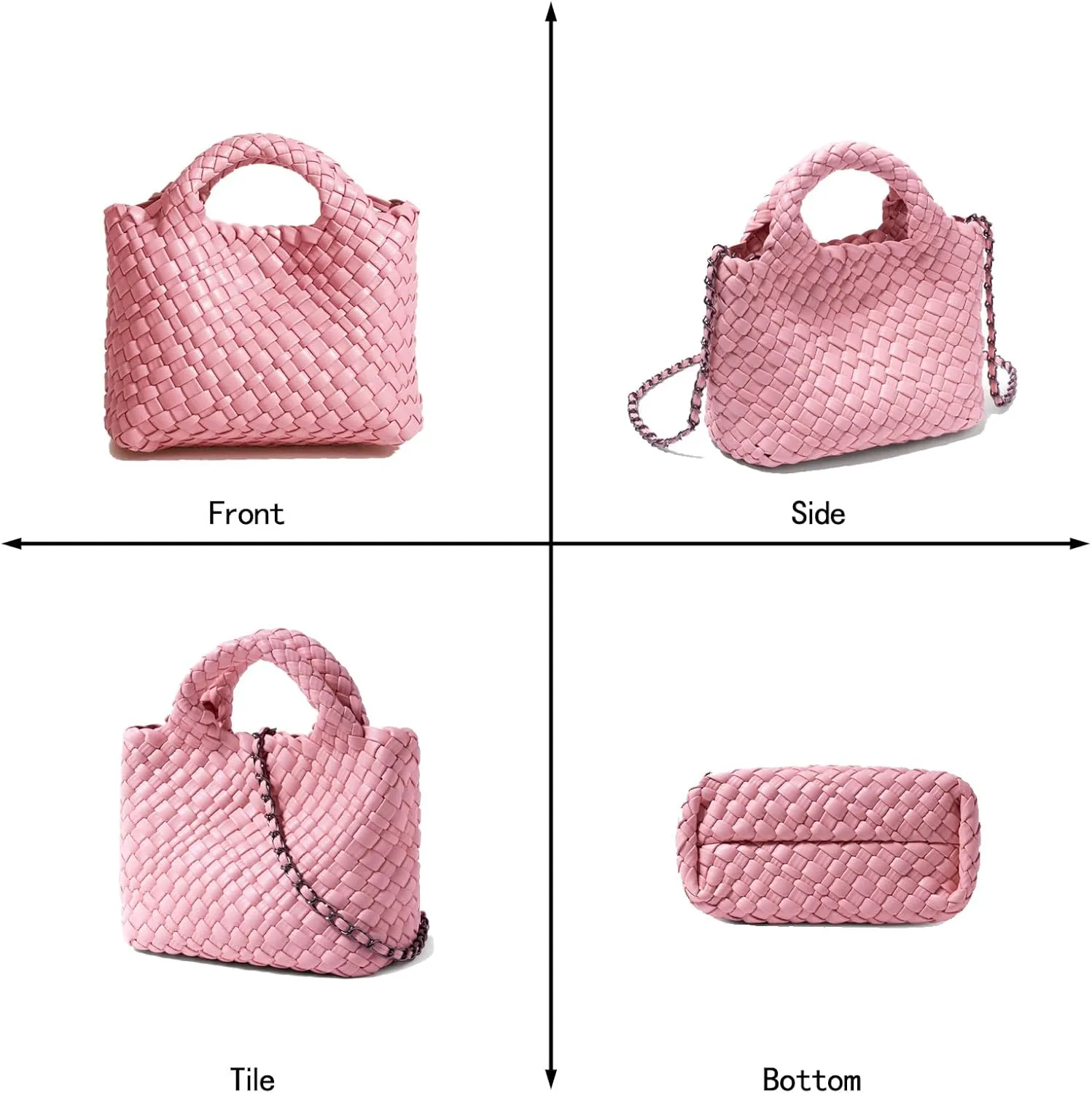 Woven Tote Bag for Women with Coin Purse, Foldable Chain Small Crossbody Handbags, Fashion Shoulder Bag, Hobo Satchel
