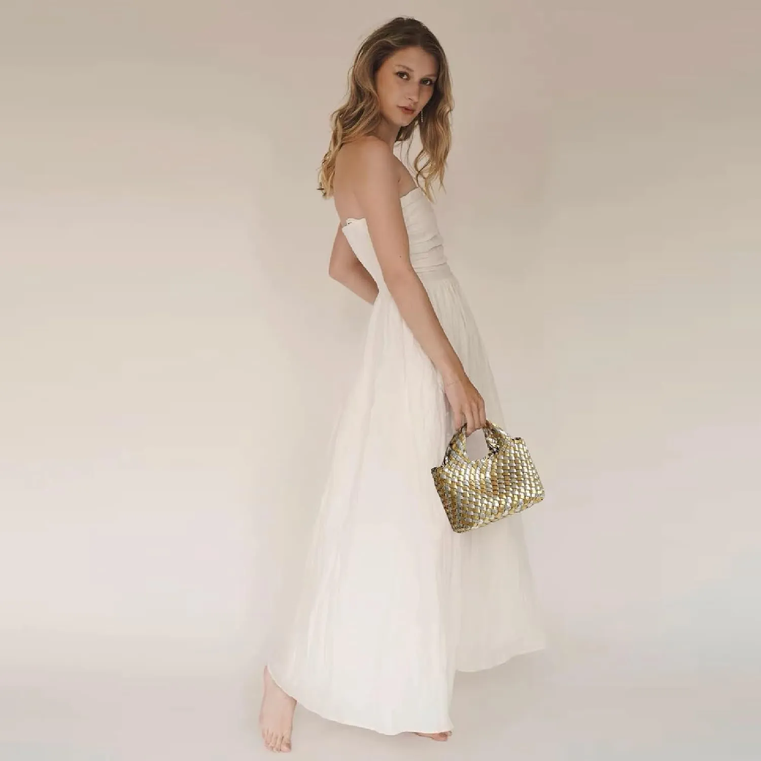 Woven Tote Bag for Women with Coin Purse, Foldable Chain Small Crossbody Handbags, Fashion Shoulder Bag, Hobo Satchel