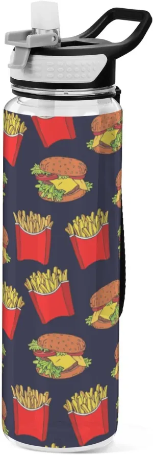 Wusikd French Fries Water Bottles Tritan BPA-Free Drink and Straw Leakproof Motivational Fast Food Drinking Water Bottles with Carrying Strap for Office, Gym, Outdoor Sports
