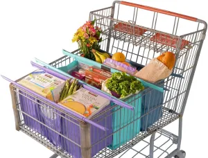 X-Large Lotus Trolley Bags for Shopping Carts - Set of 3 Club Store Reusable Shopping Bags, Grocery Bags with Insulated Cooler & Egg/Wine Holder, Foldable, Washable Cart Bags, Grocery Tote Bags