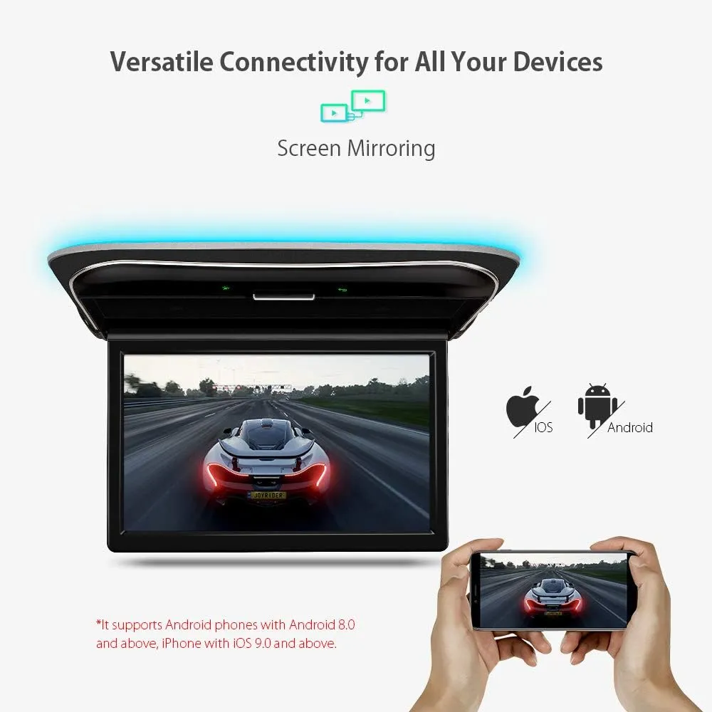 XTRONS Android Car Overhead Player 11.6 Inch Wide Screen Car Roof Mount Monitor Built-in Stereo Speakers Flip Down Overhead Car Monitor Support 8K Video Format HDMI USB, 2 Black IR Headphones Included