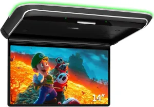 XTRONS Android Car Overhead Player 14 Inch Wide IPS Screen 1920x1080 Car Roof Mount Monitor with Built-in Stereo Speakers Flip Down Overhead Car Monitor Support WiFi, HDMI Input, USB, CVBS Input
