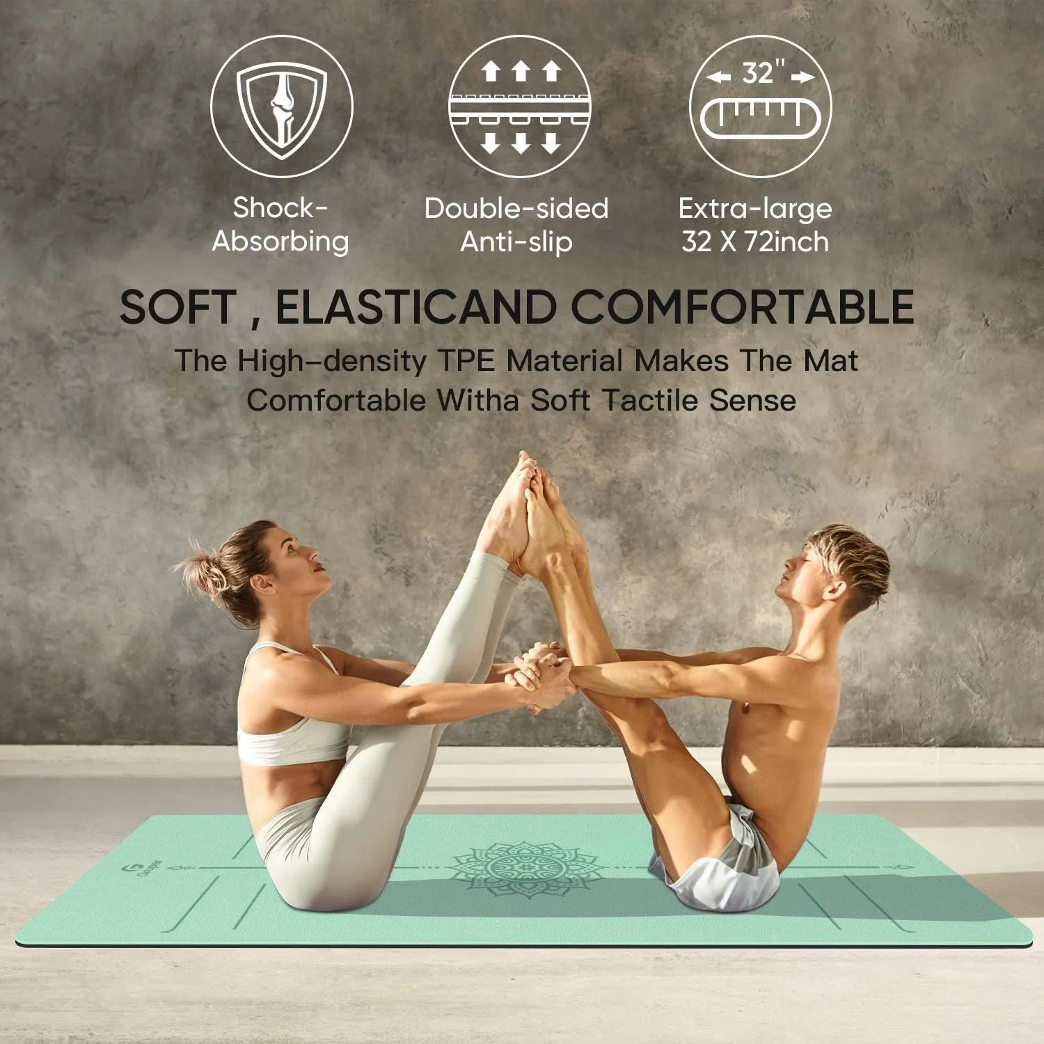Yoga Mat Non Slip TPE Thick Yoga Mat with Alignment Mark, Large Size 72"L x 32"W x 0.32"Th or 0.24"Th, Anti-Tear Exercise & Fitness Mat for Yoga, Pilates & Floor Workouts