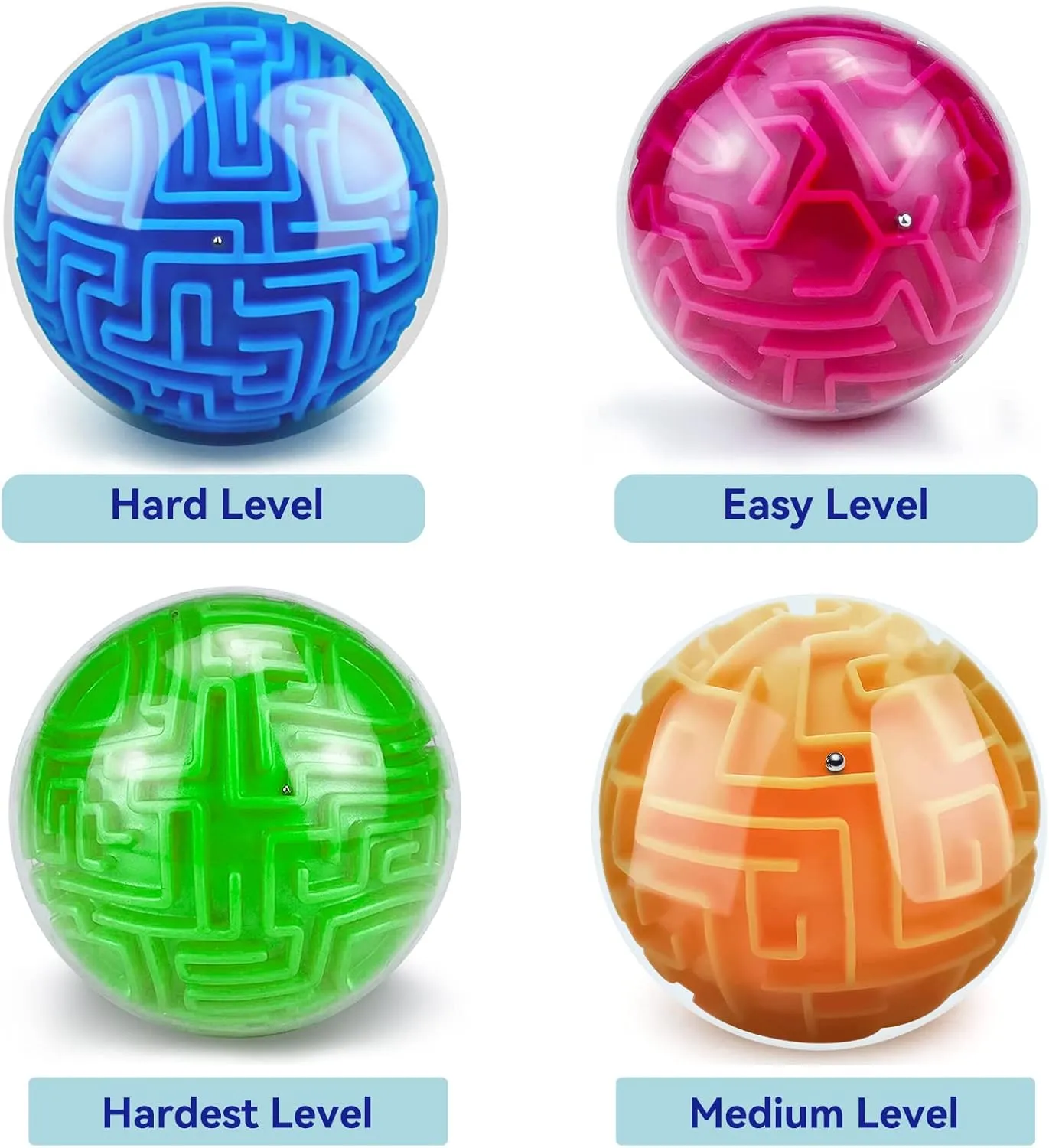 YongnKids 4 Pack 3D Puzzle Maze Ball Toys| Brain Teaser Puzzles Maze Game for Adults & Kids Ages 8-12 13  Gifts, Games for Adults and Family Best- Easy & Medium & Hard Challenges