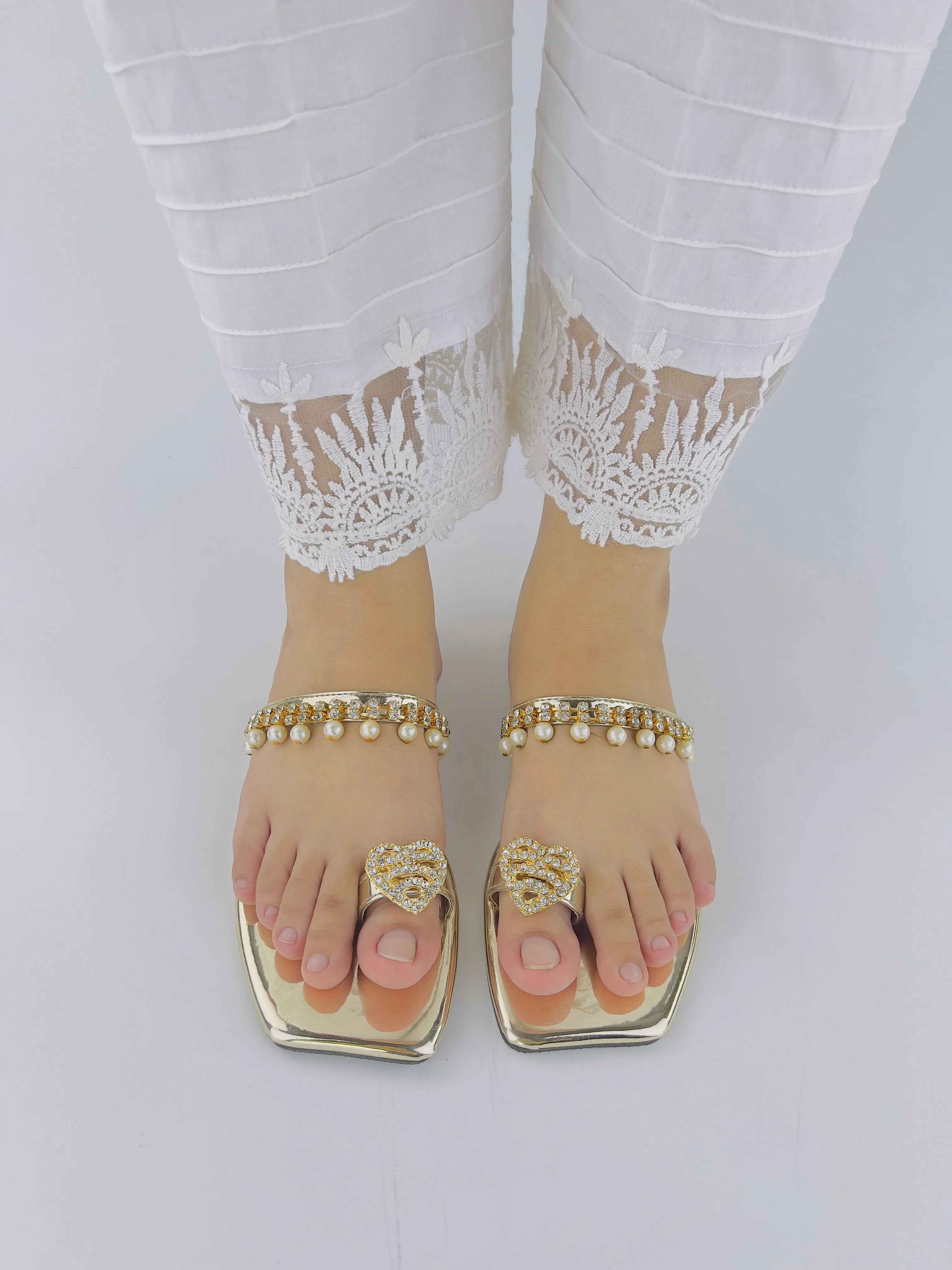 Zoe Golden Party Wear Slip-On Slides-11072