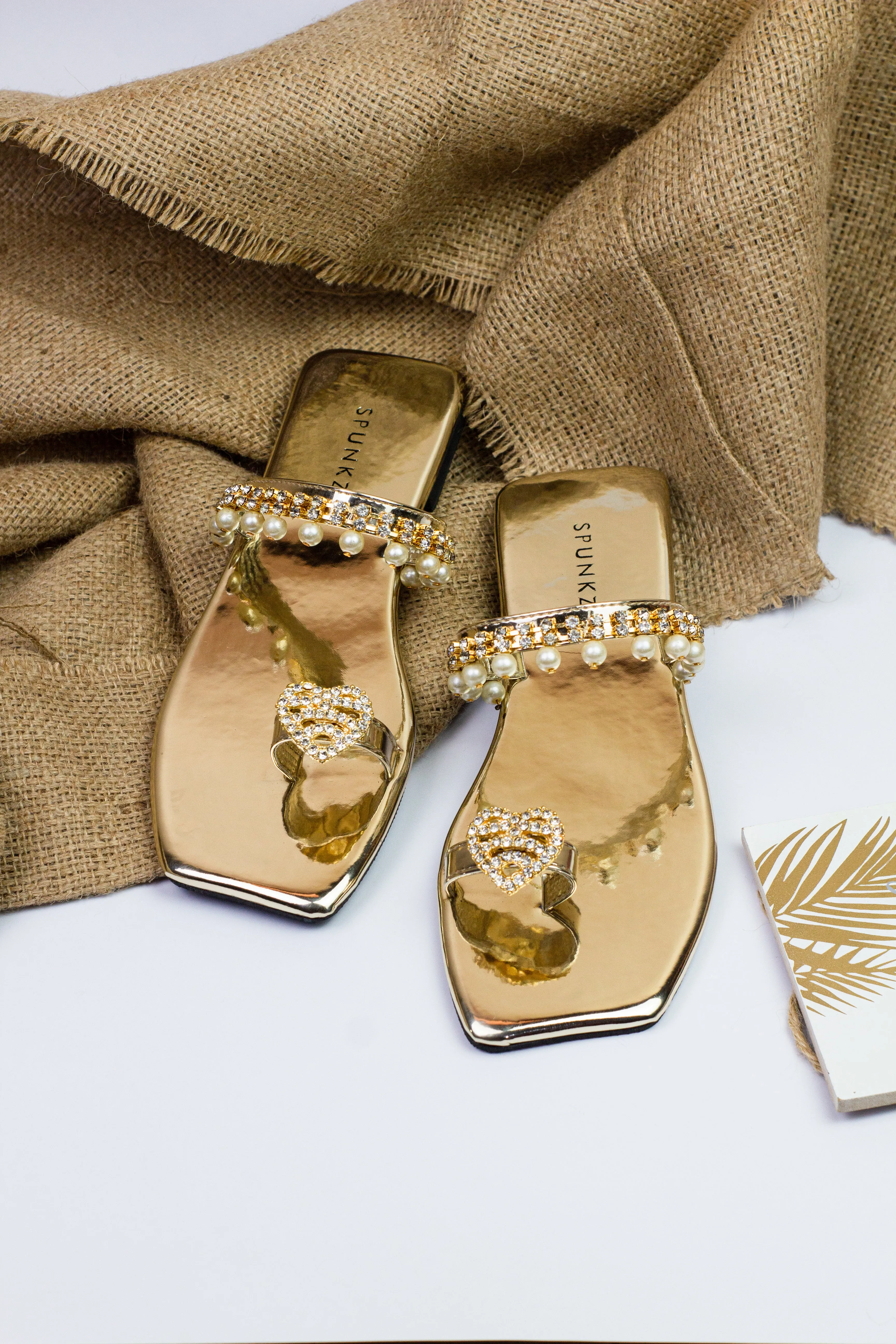 Zoe Golden Party Wear Slip-On Slides-11072
