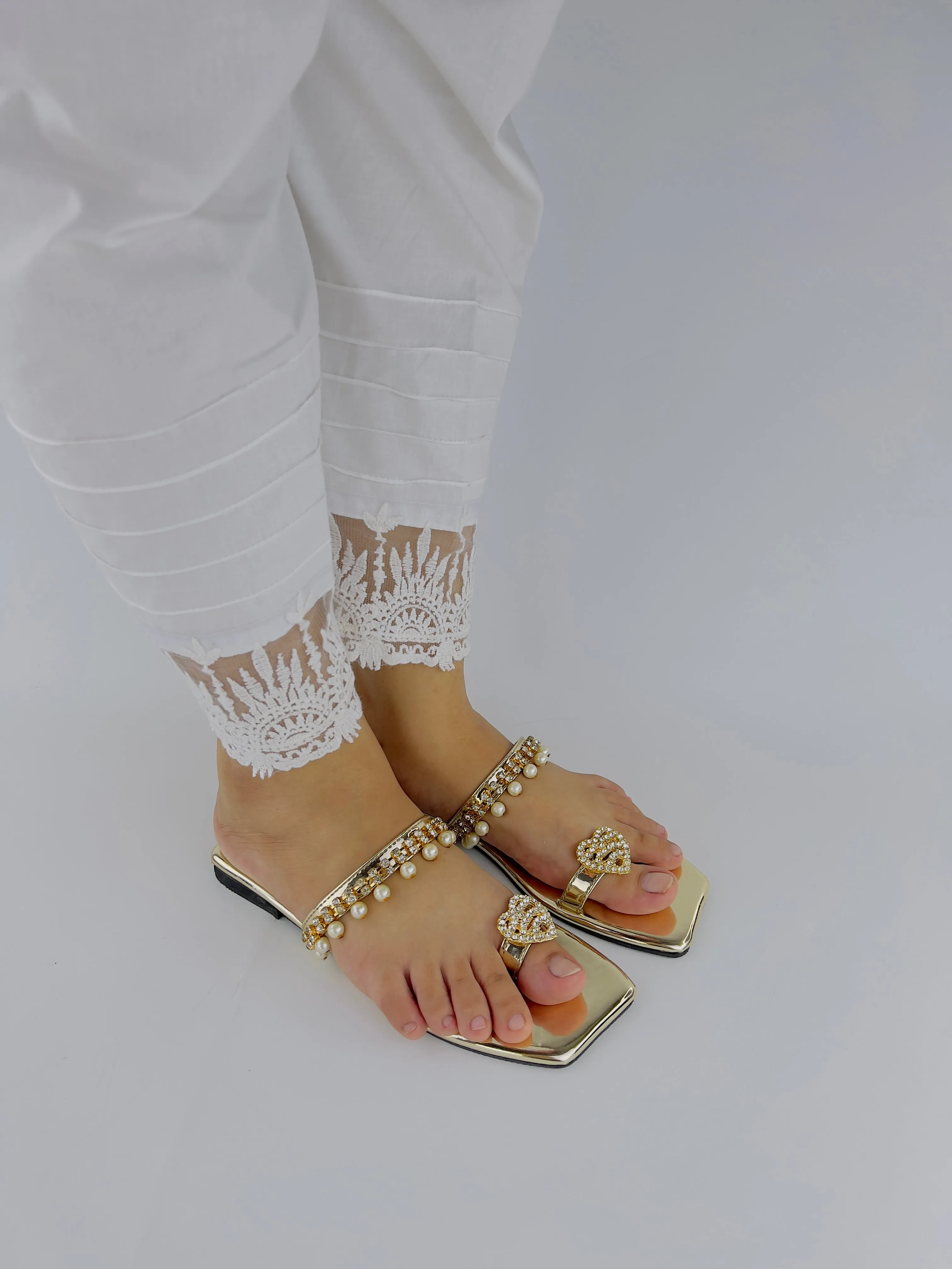 Zoe Golden Party Wear Slip-On Slides-11072