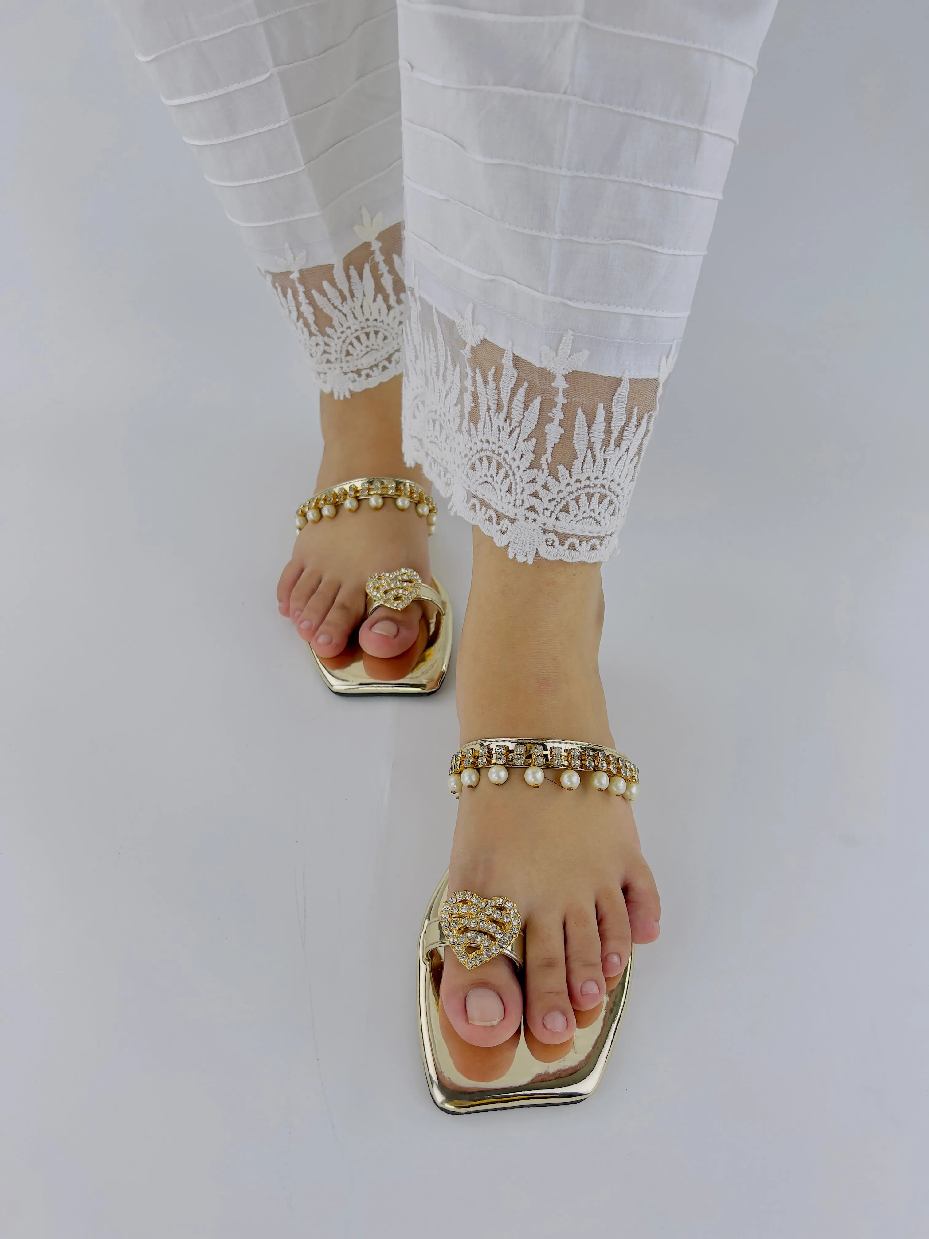 Zoe Golden Party Wear Slip-On Slides-11072