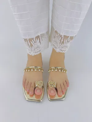 Zoe Golden Party Wear Slip-On Slides-11072