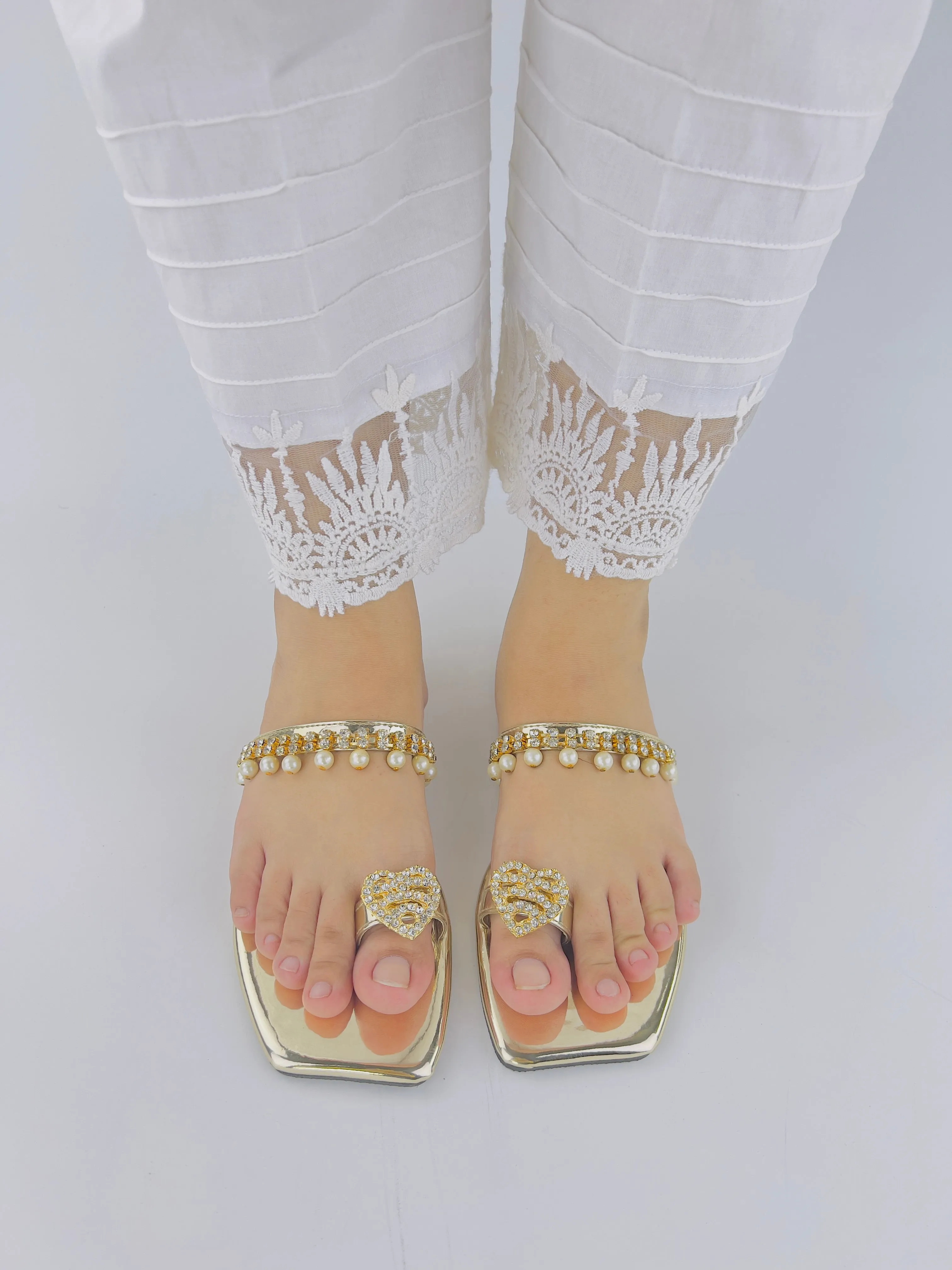 Zoe Golden Party Wear Slip-On Slides-11072