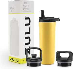 ZULU Base 18oz Kids Stainless Steel Water Bottle with 3 Lids- Straw, Chug, Twist | Double Walled and Vacuum Insulated Metal Thermos | Fits Car Cupholder, Built in Carry Loop, Dishwasher Safe, Vitamin