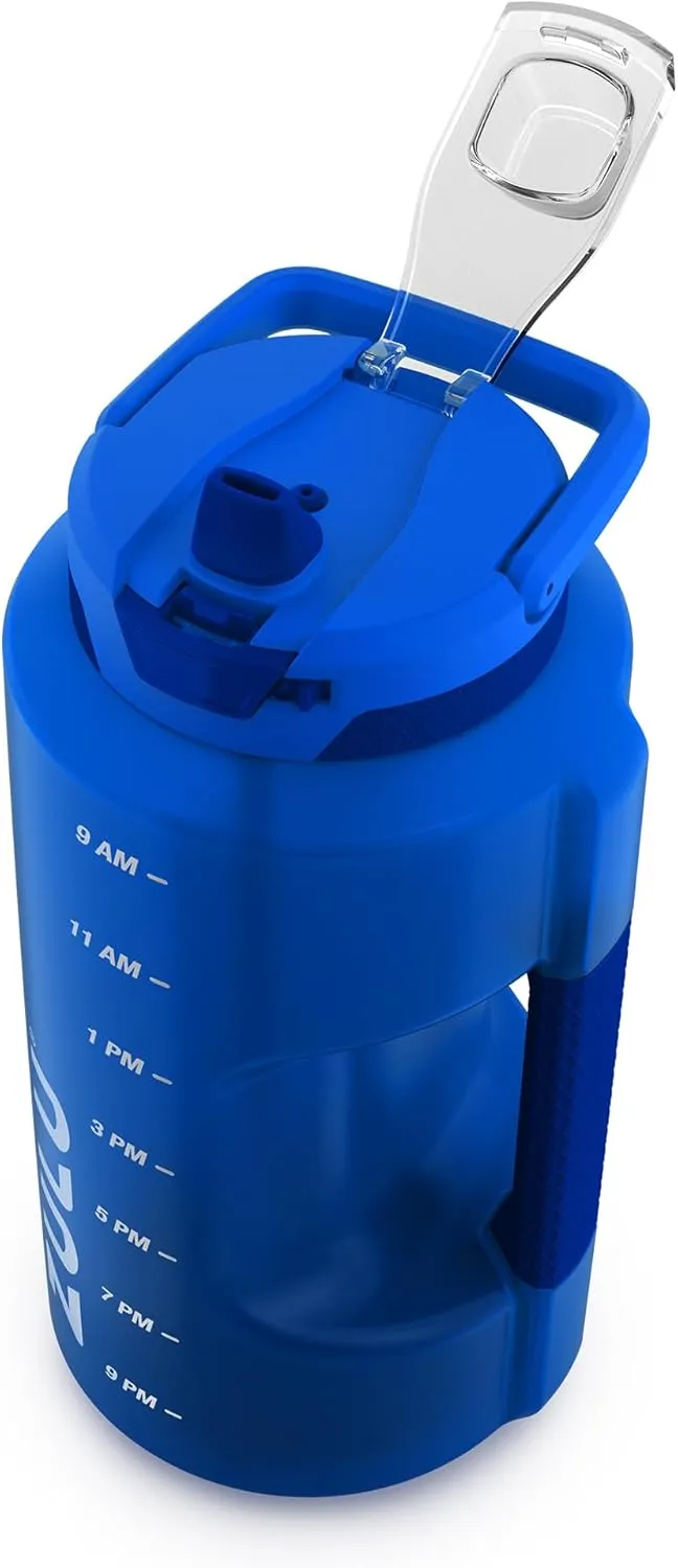 ZULU Goals Large Water Bottle Jug with Time Marker & Handle for All Day Hydration | Silicone Soft Straw with Locking Leak-Proof Lid | For Gym, Camping, Workout, and Outdoors | BPA-Free | 64oz, 128oz