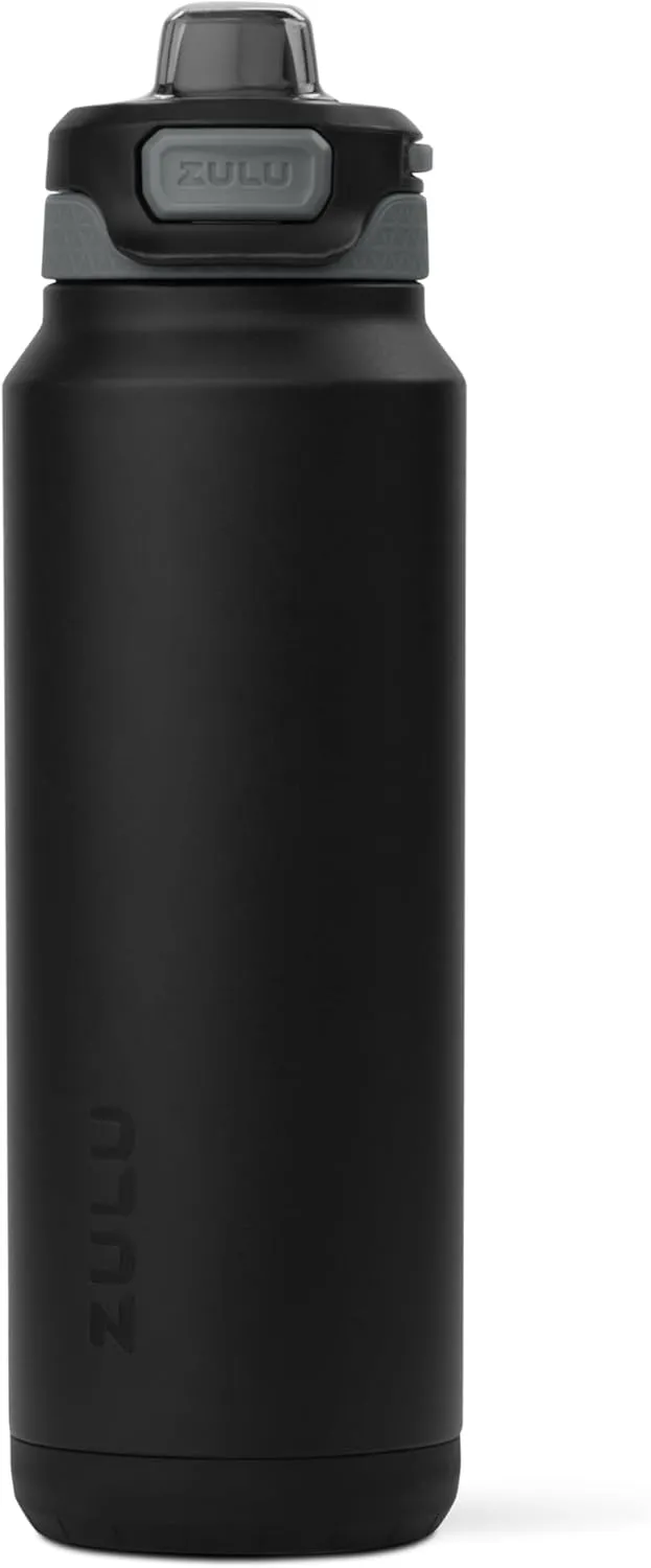 ZULU Powerfill Pro 32oz Stainless Steel Water Bottle with Quick Fill Lid, Triple Walled Vacuum Insulated Metal, Leak Proof Locking Lid, Sip and Chug, Reusable BPA Free, Black