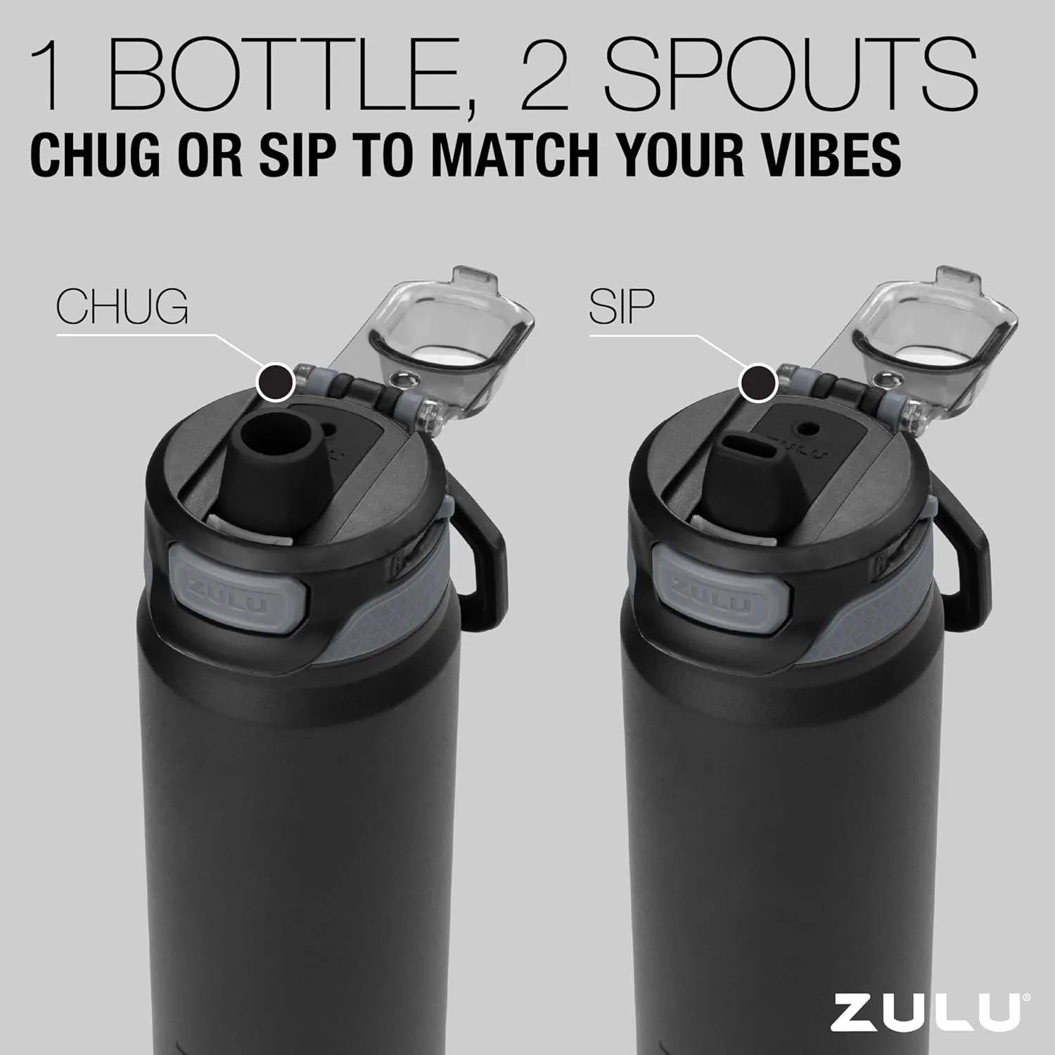 ZULU Powerfill Pro 32oz Stainless Steel Water Bottle with Quick Fill Lid, Triple Walled Vacuum Insulated Metal, Leak Proof Locking Lid, Sip and Chug, Reusable BPA Free, Black