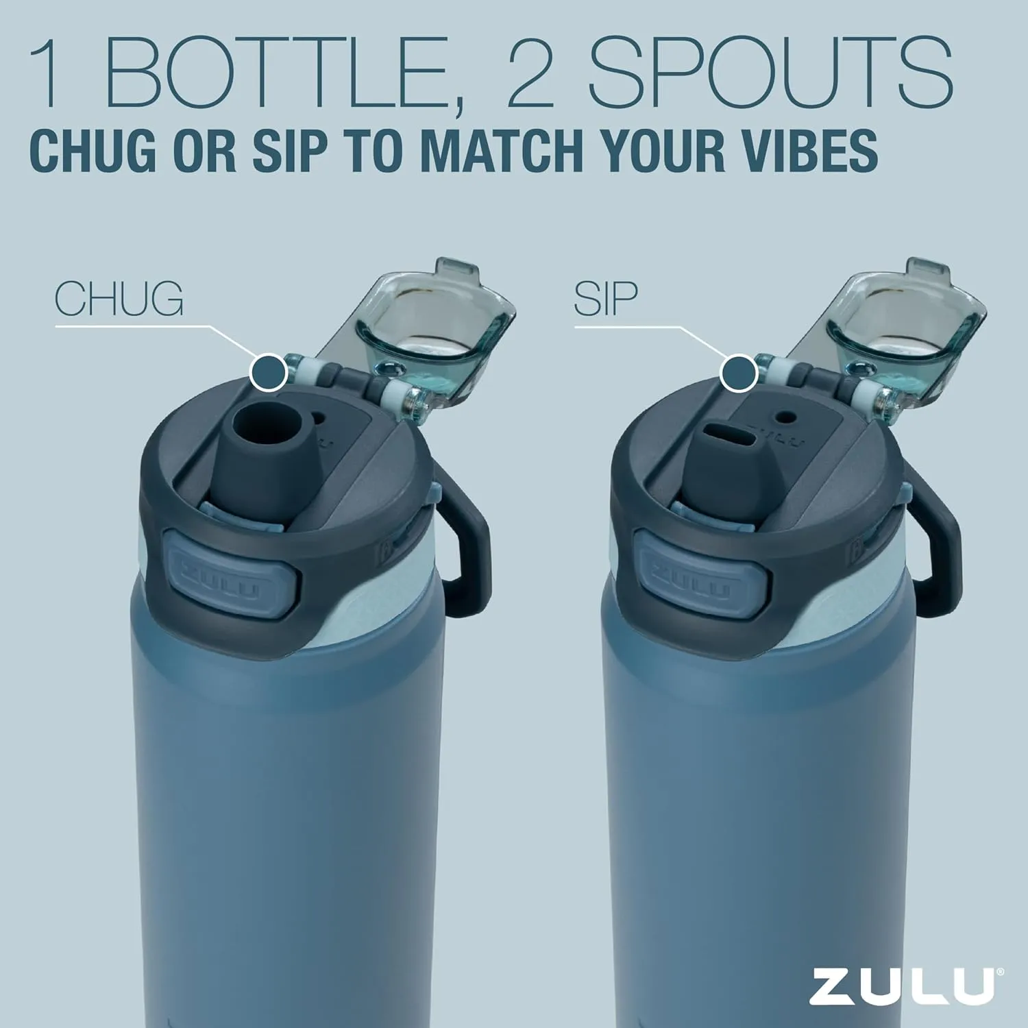 ZULU Powerfill Pro 32oz Stainless Steel Water Bottle with Quick Fill Lid, Triple Walled Vacuum Insulated Metal, Leak Proof Locking Lid, Sip and Chug, Reusable BPA Free, High Tide