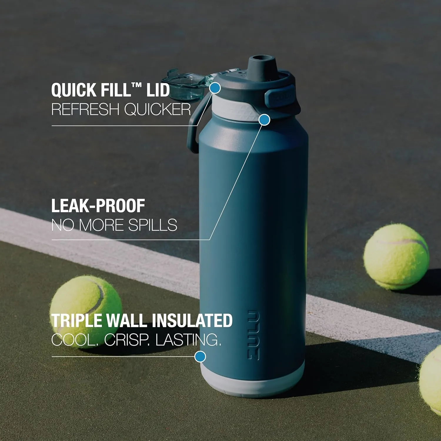ZULU Powerfill Pro 32oz Stainless Steel Water Bottle with Quick Fill Lid, Triple Walled Vacuum Insulated Metal, Leak Proof Locking Lid, Sip and Chug, Reusable BPA Free, High Tide